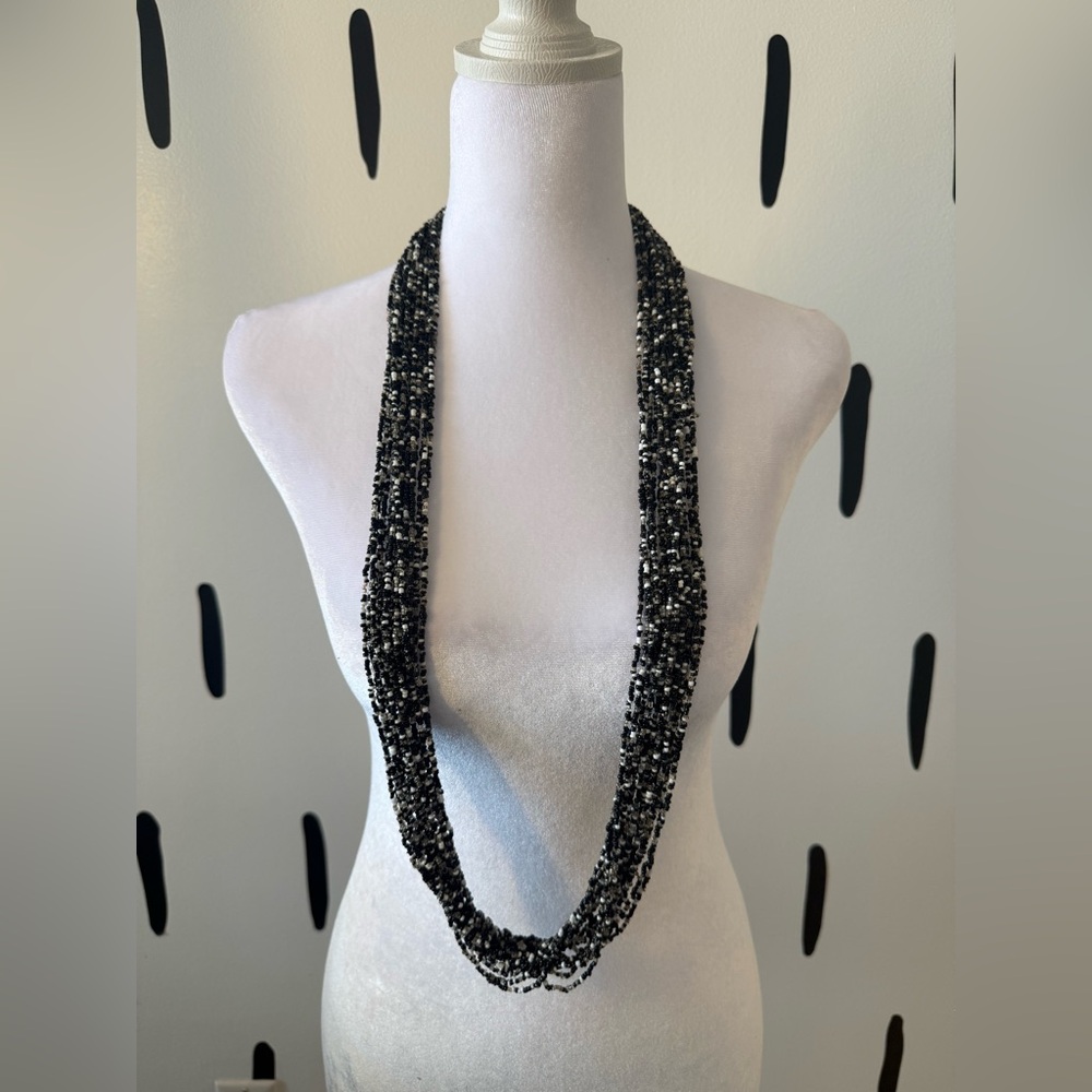Anthropologie Black and White Beaded Multi-Strand Necklace - Women Jewelry